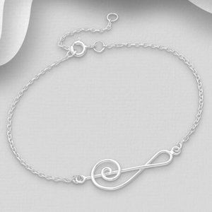 925 Sterling Silver Music Notes Chain Bracelet 7"